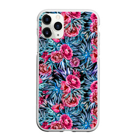 Чехол для iPhone 11 Pro Max матовый с принтом Тропические цветы  в Тюмени, Силикон |  | летний | розовый | синий | тропический узор | цветочный узор | цветы | экзотические цветы