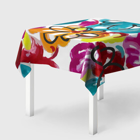 Скатерть 3D с принтом Flowers в Тюмени, 100% полиэстер (ткань не мнется и не растягивается) | Размер: 150*150 см | графика | краска | рисунок | цвет | цветок