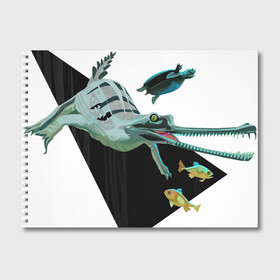 Альбом для рисования с принтом Крокодильчик в Тюмени, 100% бумага
 | матовая бумага, плотность 200 мг. | Тематика изображения на принте: арт | гавиаловый крокодил | дикие животные | дикие звери | животное | животные | крокодил | природа | рисунок | рыба | рыбы | черепаха | черепашка