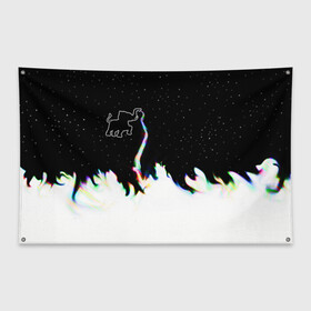 Флаг-баннер с принтом Затерянный в космосе в Тюмени, 100% полиэстер | размер 67 х 109 см, плотность ткани — 95 г/м2; по краям флага есть четыре люверса для крепления | звезды слон пламя потерянный забытый радуга хобот огонь