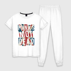 Женская пижама хлопок с принтом Punks not dead в Тюмени, 100% хлопок | брюки и футболка прямого кроя, без карманов, на брюках мягкая резинка на поясе и по низу штанин | alternative | music | punk | punks not dead | rock | альтернатива | музыка | панк | панки не умерают | панкс нот дэд | рок