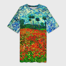Платье-футболка 3D с принтом Поле с маками, Ван Гог в Тюмени,  |  | art | van gogh | vincent van gogh | абстракционизм | арт | ван гог | винсент ван гог | деревья | импрессионизм | искусство | картина | картины маслом | краски | маки | небо | поляна | природа | провинция | рисунок