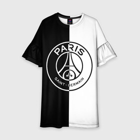 Детское платье 3D с принтом ФК ПСЖ / PSG BLACK & WHITE в Тюмени, 100% полиэстер | прямой силуэт, чуть расширенный к низу. Круглая горловина, на рукавах — воланы | paris saint germain | psg | saint | sport | париж | псг | спорт | футбол