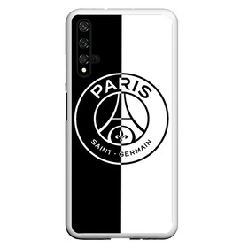 Чехол для Honor 20 с принтом ФК ПСЖ / PSG BLACK & WHITE в Тюмени, Силикон | Область печати: задняя сторона чехла, без боковых панелей | paris saint germain | psg | saint | sport | париж | псг | спорт | футбол