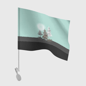 Флаг для автомобиля с принтом Лес. Мозаичный узор  в Тюмени, 100% полиэстер | Размер: 30*21 см | бирюзовый | елка | ель | зима | картина | лес | луна горы | мозаика | новогодний | холмы