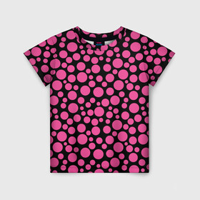 Детская футболка 3D с принтом Темно-розовый горох на черном  в Тюмени, 100% гипоаллергенный полиэфир | прямой крой, круглый вырез горловины, длина до линии бедер, чуть спущенное плечо, ткань немного тянется | в горошек | горох | малиновый | ретро | розовый горох | розовый и черный | черный