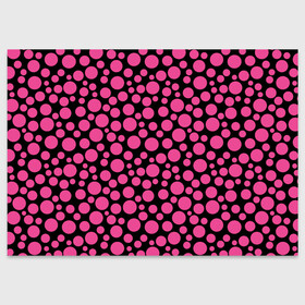 Поздравительная открытка с принтом Темно-розовый горох на черном  в Тюмени, 100% бумага | плотность бумаги 280 г/м2, матовая, на обратной стороне линовка и место для марки
 | Тематика изображения на принте: в горошек | горох | малиновый | ретро | розовый горох | розовый и черный | черный