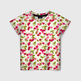 Детская футболка 3D с принтом Спелая вишня  в Тюмени, 100% гипоаллергенный полиэфир | прямой крой, круглый вырез горловины, длина до линии бедер, чуть спущенное плечо, ткань немного тянется | вишня | детский | красные ягоды | летний узор | лето | малышам | ретро | сад | ягоды