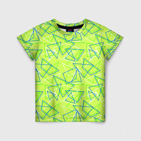 Детская футболка 3D с принтом Абстрактный неоновый зеленый в Тюмени, 100% гипоаллергенный полиэфир | прямой крой, круглый вырез горловины, длина до линии бедер, чуть спущенное плечо, ткань немного тянется | абстрактный | геометрический | детский | зеленый | летний | неоновый | ретро | треугольники