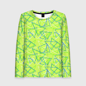 Женский лонгслив 3D с принтом Абстрактный неоновый зеленый в Тюмени, 100% полиэстер | длинные рукава, круглый вырез горловины, полуприлегающий силуэт | абстрактный | геометрический | детский | зеленый | летний | неоновый | ретро | треугольники