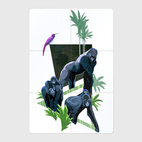 Магнитный плакат 2Х3 с принтом Дикое семейство в Тюмени, Полимерный материал с магнитным слоем | 6 деталей размером 9*9 см | арт | горилла | гориллы | джунгли | дикие животные | дикие звери | животное | животное джунглей | животные | природа | птица | птица джунглей | птицы | рисунок