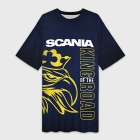 Платье-футболка 3D с принтом Scania king of the road в Тюмени,  |  | scania | scania truck | scania грузовик | truck | trucks | грузовик | грузовики | дальнобои | дальнобой | дальнобойщик | скания | скания грузовик | фура | фуры