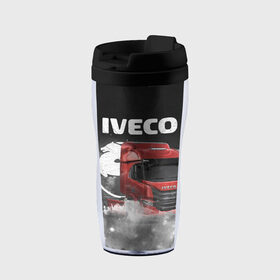 Термокружка-непроливайка с принтом Iveco truck в Тюмени, внутренняя часть — пищевой пластик, наружная часть — прозрачный пластик, между ними — полиграфическая вставка с рисунком | объем — 350 мл, герметичная крышка | iveco | iveco truck | iveco грузовик | truck | trucks | грузовик | грузовики | дальнобои | дальнобой | дальнобойщик | ивеко | ивеко грузовик | фура | фуры