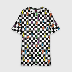 Детское платье 3D с принтом Яркая шахматная доска в Тюмени, 100% полиэстер | прямой силуэт, чуть расширенный к низу. Круглая горловина, на рукавах — воланы | клетка | орнамент | паттерн | спорт | узор | цветной | черно белая клетка | черно белое | черно белый принт | шахматная доска | шахматная клетка | шахматные фигуры | шахматы