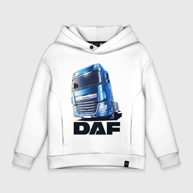 Детское худи Oversize хлопок с принтом Daf Truck в Тюмени, френч-терри — 70% хлопок, 30% полиэстер. Мягкий теплый начес внутри —100% хлопок | боковые карманы, эластичные манжеты и нижняя кромка, капюшон на магнитной кнопке | Тематика изображения на принте: truck | trucks | грузовик | грузовики | дальнобои | дальнобой | дальнобойщик | фура | фуры