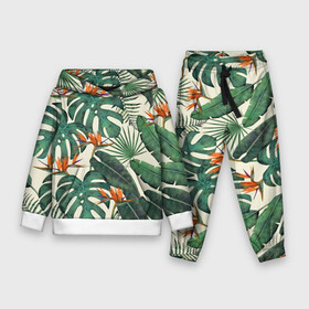 Детский костюм 3D (с толстовкой) с принтом Тропический паттерн в Тюмени,  |  | азия | акварель | акварельный | банановые листья | ботанический | винтажный | зеленый | иллюстрация | лес | летний | лето | монстера | оранжевый | отпуск | пальмовые листья | стрелиция | тропики