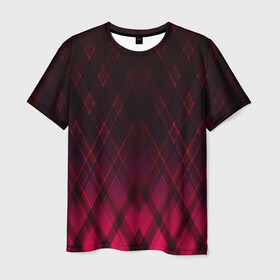 Мужская футболка 3D с принтом Геометрический градиентный фон в Тюмени, 100% полиэфир | прямой крой, круглый вырез горловины, длина до линии бедер | абстрактный | вишневый | геометрический | градиентный | клетка | красный | модный | плед | современный