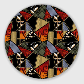 Коврик для мышки круглый с принтом Разноцветные заплатки  в Тюмени, резина и полиэстер | круглая форма, изображение наносится на всю лицевую часть | flaps | patchwork | деревенский | заплатки | модный | популярный | пэчворк | разноцветный | рустик | этнический