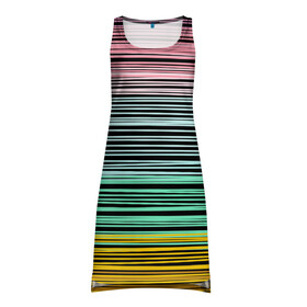 Платье-майка 3D с принтом Модный полосатый узор  в Тюмени, 100% полиэстер | полуприлегающий силуэт, широкие бретели, круглый вырез горловины, удлиненный подол сзади. | желтый | модный | молодежный | разноцветные линии | разноцветный полосатый | розовый | салатовый | современный