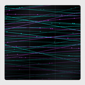 Магнитный плакат 3Х3 с принтом Неоновые тонкие нити  в Тюмени, Полимерный материал с магнитным слоем | 9 деталей размером 9*9 см | детский | любовь | неоновый узор | полосы | сердечки | сердце | темный | тонкие полоски | черный