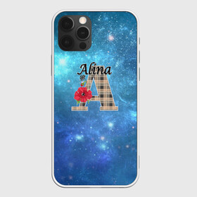 Чехол для iPhone 12 Pro с принтом Монограмма Алина в Тюмени, силикон | область печати: задняя сторона чехла, без боковых панелей | буква а | детский | красные цветы | молодежный | монограмма | синий | цветы