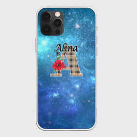 Чехол для iPhone 12 Pro Max с принтом Монограмма Алина в Тюмени, Силикон |  | буква а | детский | красные цветы | молодежный | монограмма | синий | цветы