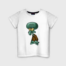 Детская футболка хлопок с принтом Сквидвард в раздумьях! в Тюмени, 100% хлопок | круглый вырез горловины, полуприлегающий силуэт, длина до линии бедер | большой нос | грустный | печаль | рубашка | сквидвард | тоска.