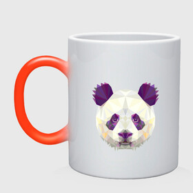 Кружка хамелеон с принтом Фиолетовая панда в Тюмени, керамика | меняет цвет при нагревании, емкость 330 мл | абстракция | геометрический рисунок | герои | панда | полигоны | фиолетовый