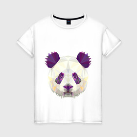 Женская футболка хлопок с принтом Фиолетовая панда в Тюмени, 100% хлопок | прямой крой, круглый вырез горловины, длина до линии бедер, слегка спущенное плечо | абстракция | геометрический рисунок | герои | панда | полигоны | фиолетовый