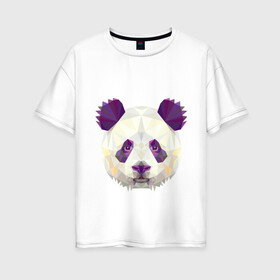 Женская футболка хлопок Oversize с принтом Фиолетовая панда в Тюмени, 100% хлопок | свободный крой, круглый ворот, спущенный рукав, длина до линии бедер
 | абстракция | геометрический рисунок | герои | панда | полигоны | фиолетовый