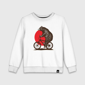 Детский свитшот хлопок с принтом Медведь на велосиеде в Тюмени, 100% хлопок | круглый вырез горловины, эластичные манжеты, пояс и воротник | вело | велосипед | медведь | солнце | спорт | япония