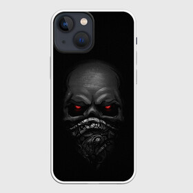 Чехол для iPhone 13 mini с принтом ВЗГЛЯД ИЗ ТЕМНОТЫ, в Тюмени,  |  | Тематика изображения на принте: балаклава | взгляд | глаза | зомби | маска | мертвец | минимализм | темнота | череп