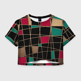 Женская футболка Crop-top 3D с принтом Модный  абстрактный узор  в Тюмени, 100% полиэстер | круглая горловина, длина футболки до линии талии, рукава с отворотами | бирюзовый | золотой | красный | модный | молодежный | мужской | полосы | современный | текстура | черный