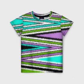 Детская футболка 3D с принтом Абстрактный асимметричный  в Тюмени, 100% гипоаллергенный полиэфир | прямой крой, круглый вырез горловины, длина до линии бедер, чуть спущенное плечо, ткань немного тянется | асимметричный | бирюзовый молодежный | комбинированный | косые полосы | креативный | мужской | темный | фиолетовый | штрихи
