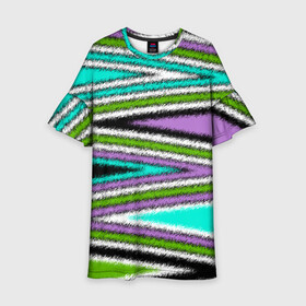 Детское платье 3D с принтом Абстрактный асимметричный  в Тюмени, 100% полиэстер | прямой силуэт, чуть расширенный к низу. Круглая горловина, на рукавах — воланы | асимметричный | бирюзовый молодежный | комбинированный | косые полосы | креативный | мужской | темный | фиолетовый | штрихи