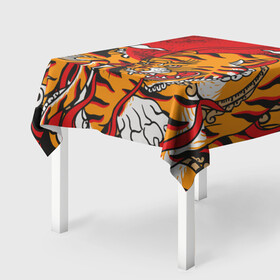 Скатерть 3D с принтом Год тигра в Тюмени, 100% полиэстер (ткань не мнется и не растягивается) | Размер: 150*150 см | год  тигра | дикий | звери | кошки | полосы | тигр | тигровые мотивы | хищник