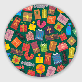 Коврик для мышки круглый с принтом Подарки в Тюмени, резина и полиэстер | круглая форма, изображение наносится на всю лицевую часть | коробки | новый год | подарки | праздник | упаковка