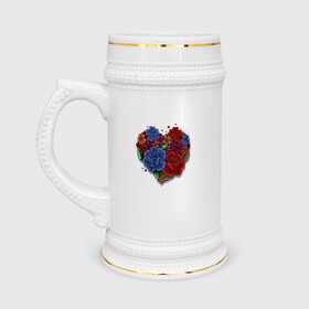 Кружка пивная с принтом Цветочное сердце в Тюмени,  керамика (Материал выдерживает высокую температуру, стоит избегать резкого перепада температур) |  объем 630 мл | colorful | love | иллюстрация | роза | цветок | цветы