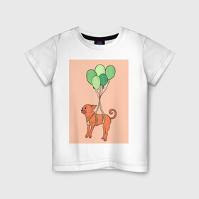Детская футболка хлопок с принтом собака в Тюмени, 100% хлопок | круглый вырез горловины, полуприлегающий силуэт, длина до линии бедер | dog | воздушные шарики | летающая собака | полет | собака