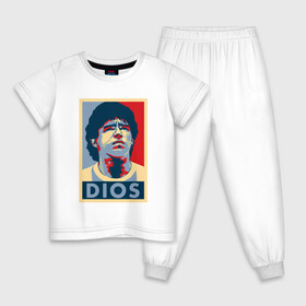 Детская пижама хлопок с принтом Dios - Maradona в Тюмени, 100% хлопок |  брюки и футболка прямого кроя, без карманов, на брюках мягкая резинка на поясе и по низу штанин
 | argentina | diego | football | maradona | messi | аргентина | гол | диего | игрок | марадона | месси | мяч | рука бога | спорт | футбол | футболист | чемпион