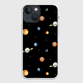 Чехол для iPhone 13 mini с принтом Планеты в космосе в Тюмени,  |  | венера | звезды | земля | иллюстрация | космос | паттерн | планеты | рисунок | сатурн | черный | юпитер