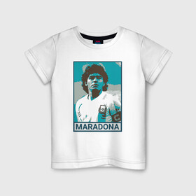 Детская футболка хлопок с принтом Maradona в Тюмени, 100% хлопок | круглый вырез горловины, полуприлегающий силуэт, длина до линии бедер | argentina | diego | football | maradona | messi | аргентина | гол | диего | игрок | марадона | месси | мяч | рука бога | спорт | футбол | футболист | чемпион