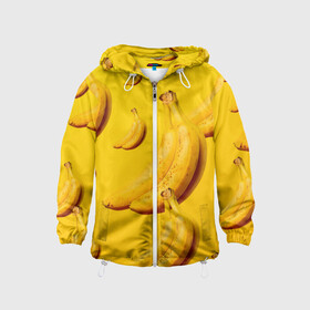 Детская ветровка 3D с принтом Банановый рай в Тюмени, 100% полиэстер | подол и капюшон оформлены резинкой с фиксаторами, по бокам два кармана без застежек, один потайной карман на груди | банановый | бананы | желтый | кожура | фрукты