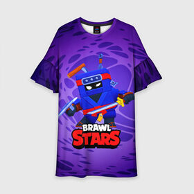 Детское платье 3D с принтом Ninja Ash Brawl Stars Эш  в Тюмени, 100% полиэстер | прямой силуэт, чуть расширенный к низу. Круглая горловина, на рукавах — воланы | ash | brawl | brawl stars | brawlstars | brawl_stars | аш | бравл | бравлстарс | эш