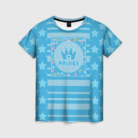 Женская футболка 3D с принтом Для маленького принца  в Тюмени, 100% полиэфир ( синтетическое хлопкоподобное полотно) | прямой крой, круглый вырез горловины, длина до линии бедер | день рождения | для мальчика | корона | малышам | мальчиковый | подарок | принц | украшение