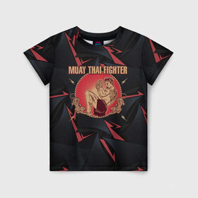 Детская футболка 3D с принтом MUAY THAI FIGHTER в Тюмени, 100% гипоаллергенный полиэфир | прямой крой, круглый вырез горловины, длина до линии бедер, чуть спущенное плечо, ткань немного тянется | fighter | muay thai | боец | драки | карате | муай тай | мутай