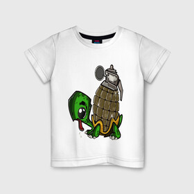 Детская футболка хлопок с принтом Explosive turtle в Тюмени, 100% хлопок | круглый вырез горловины, полуприлегающий силуэт, длина до линии бедер | взрывная | граната | забавная | опасная | черепаха
