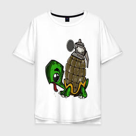 Мужская футболка хлопок Oversize с принтом Explosive turtle в Тюмени, 100% хлопок | свободный крой, круглый ворот, “спинка” длиннее передней части | взрывная | граната | забавная | опасная | черепаха