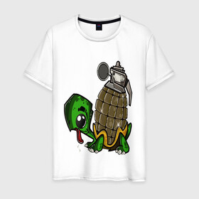 Мужская футболка хлопок с принтом Explosive turtle в Тюмени, 100% хлопок | прямой крой, круглый вырез горловины, длина до линии бедер, слегка спущенное плечо. | взрывная | граната | забавная | опасная | черепаха