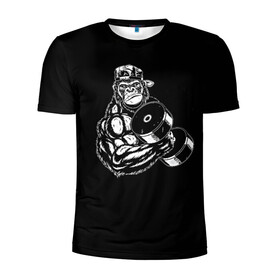 Мужская футболка 3D спортивная с принтом Ironmonkey в Тюмени, 100% полиэстер с улучшенными характеристиками | приталенный силуэт, круглая горловина, широкие плечи, сужается к линии бедра | fitness | gorilla | gym | monkey | power | sport | strength | горилла | качалка | мощь | сила | спорт | фитнес